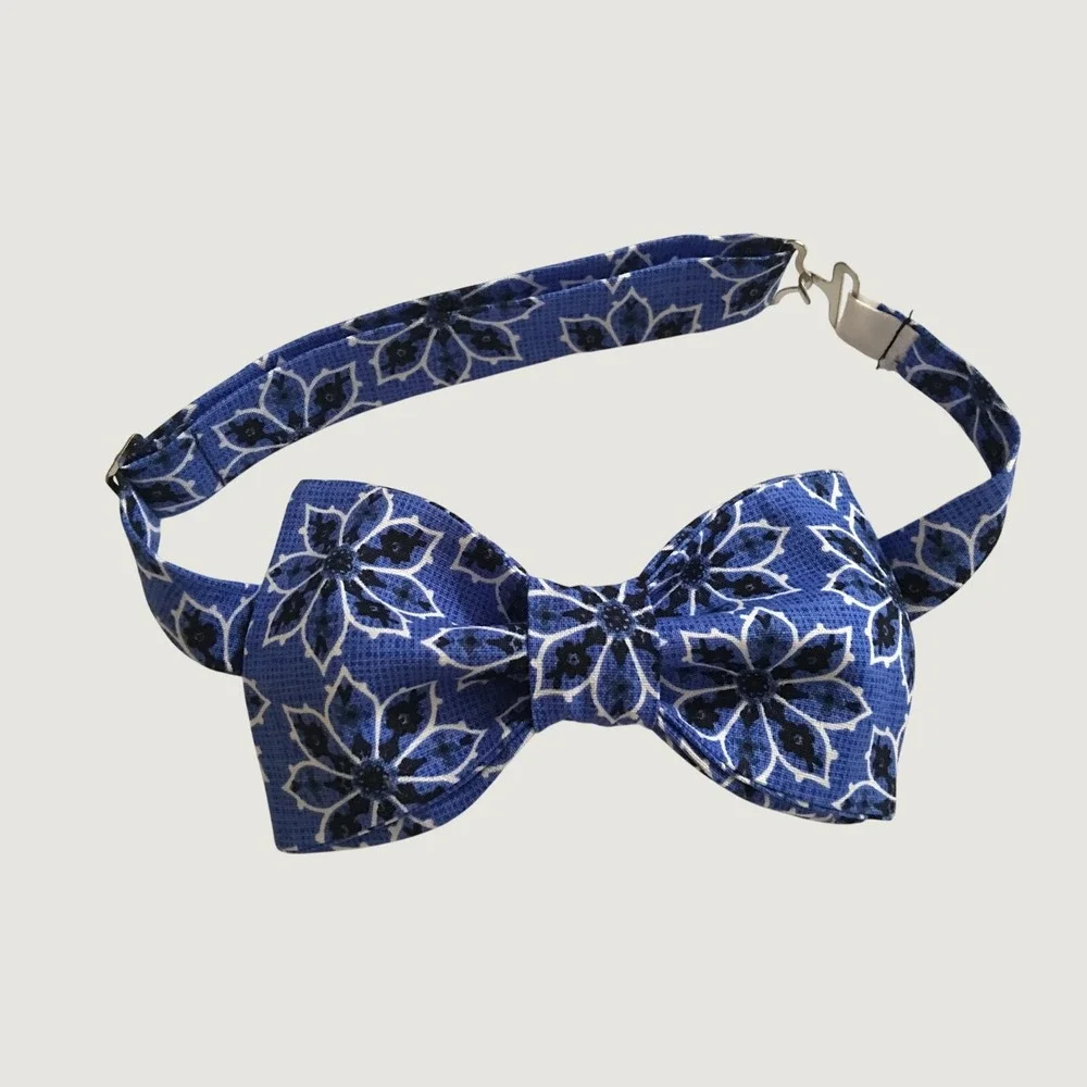 Blue Floral‎ Bow Tie Adjustable Pre-Tied Indigo White Flower Mens Accessory